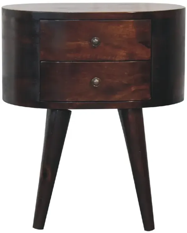 Light Walnut Solid Wood 2 Drawers Rounded NightStand