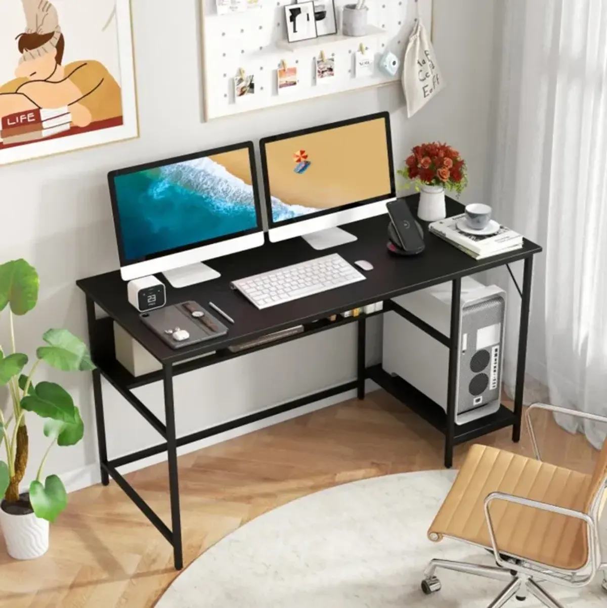 Hivvago 55 Inch Computer Desk with 4 Power Outlets and CPU Stand