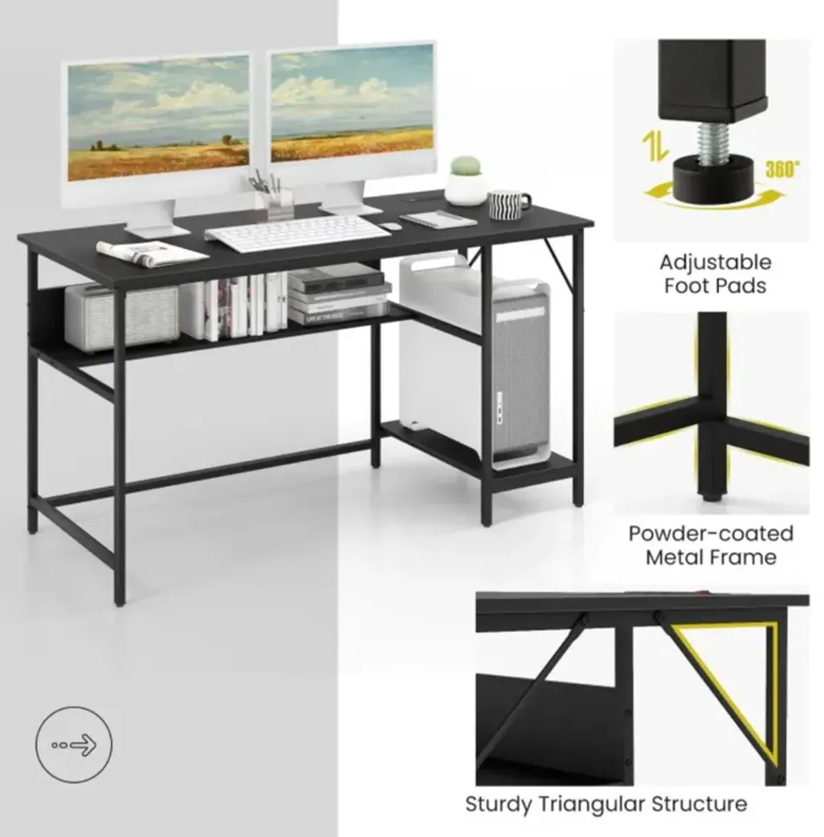 Hivvago 55 Inch Computer Desk with 4 Power Outlets and CPU Stand