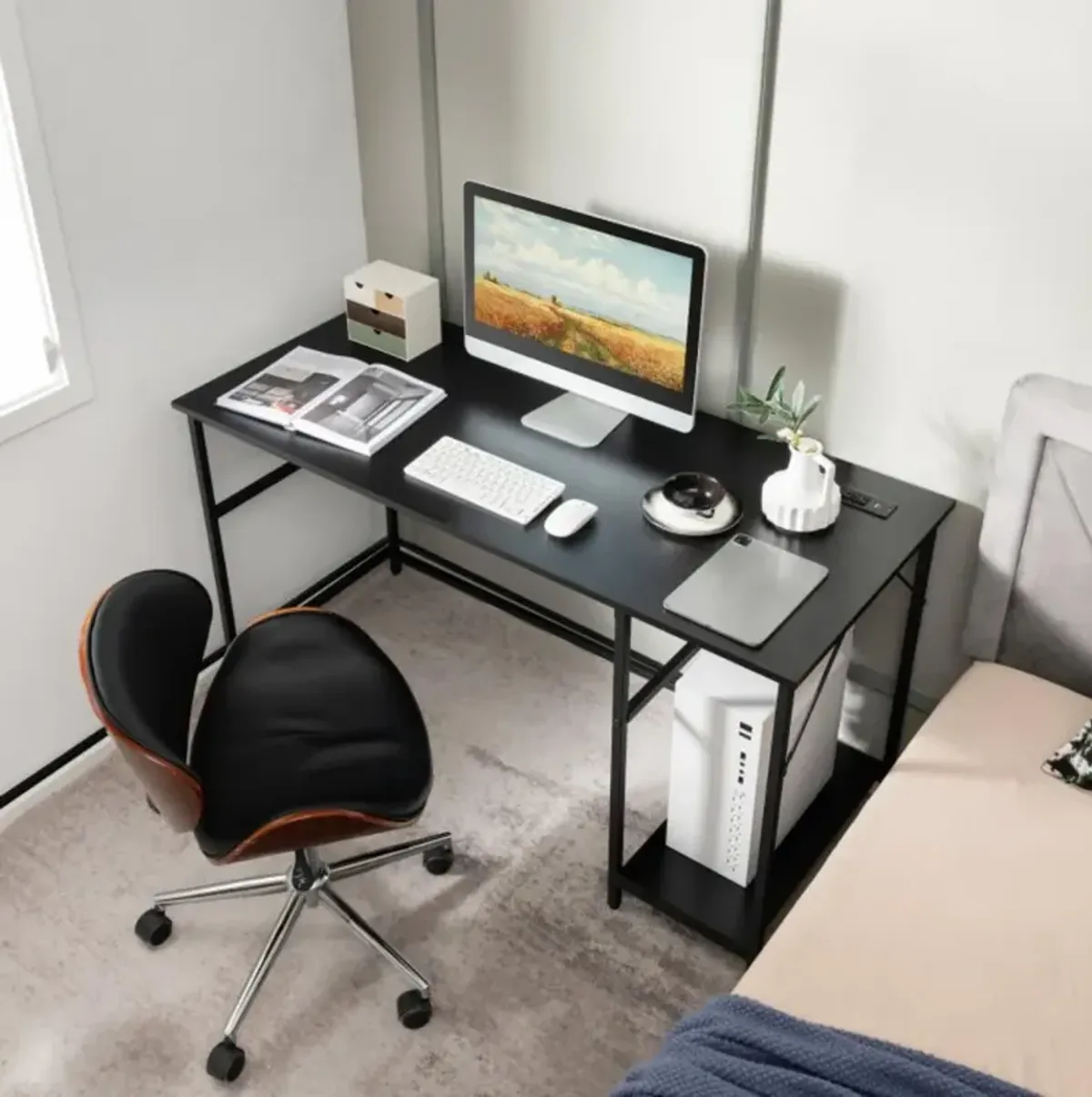 Hivvago 55 Inch Computer Desk with 4 Power Outlets and CPU Stand