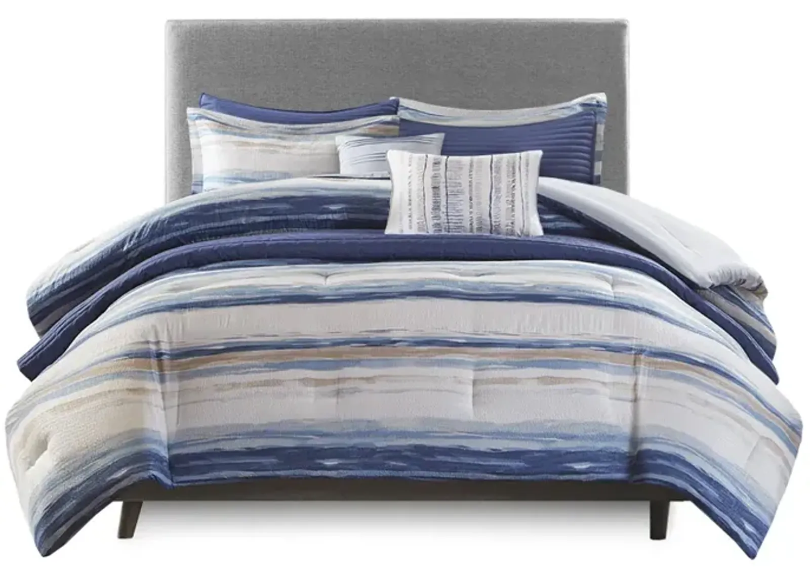 Gracie Mills Javier 8-Piece Tranquil Seersucker Stripe Comforter and Quilt Set Collection