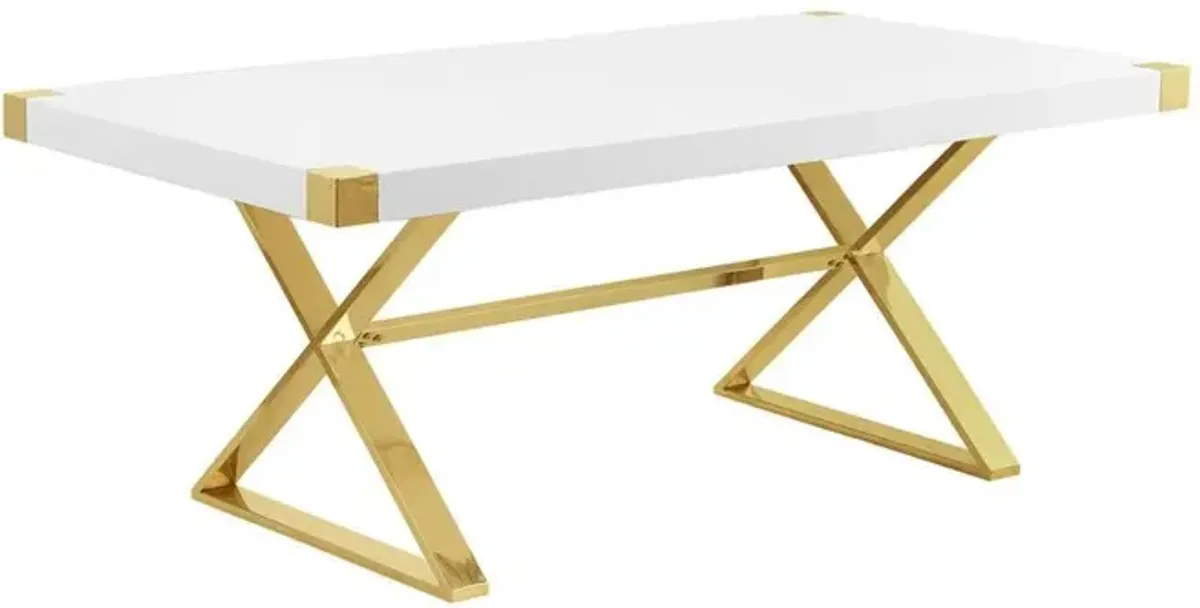 Best Quality Furniture Small (78) white wood top dining set with a gold stainless steel base