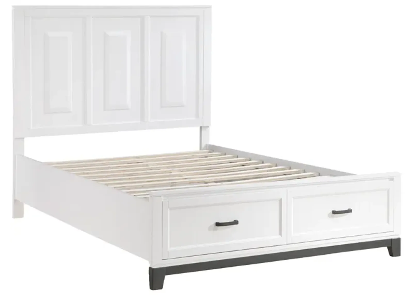 Thiem Queen Size Platform Bed with 2 Storage Drawers, White Wood Finish - Benzara