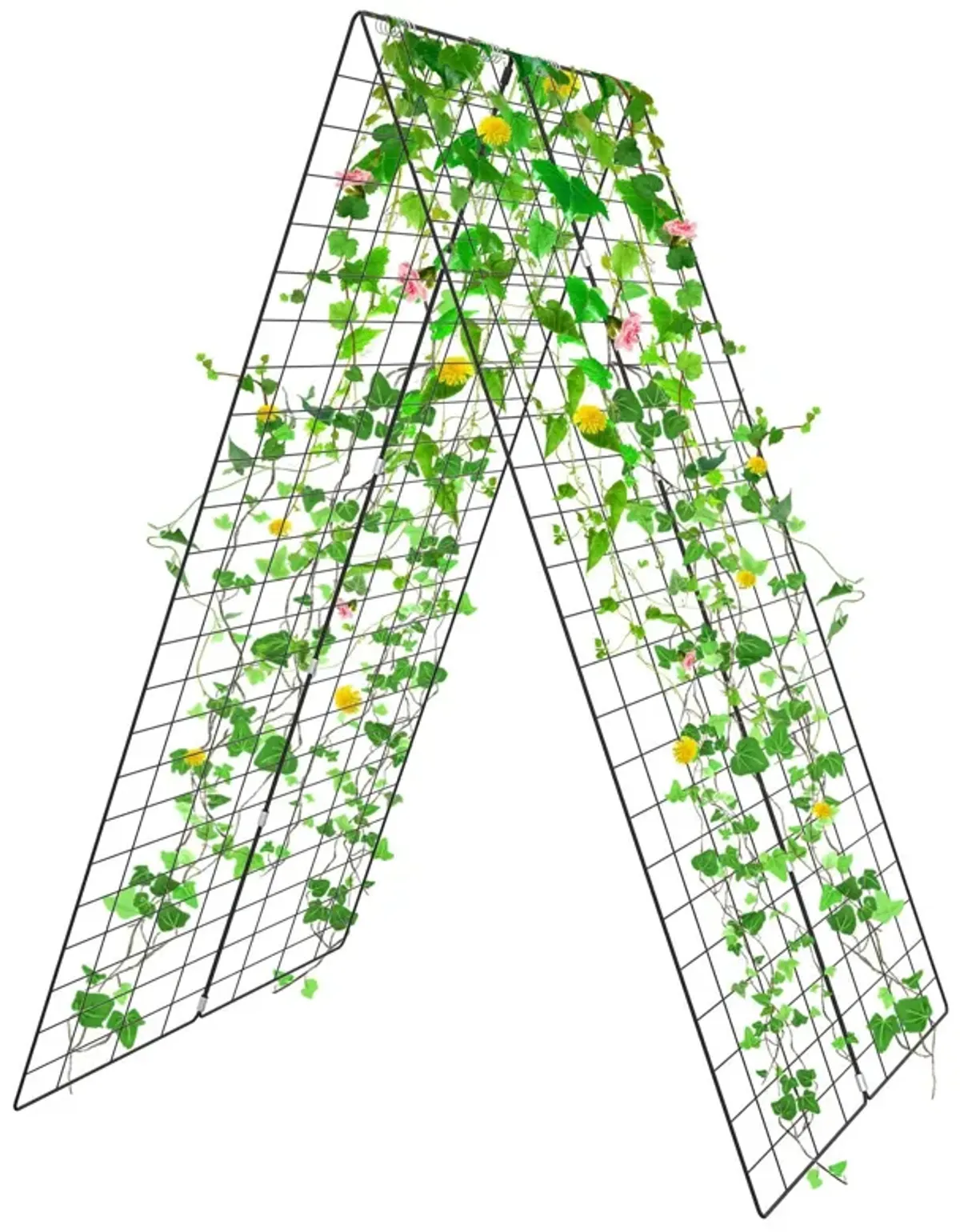 2 Pieces Foldable A-Frame Trellis Plant Supports with Twist Ties-Green