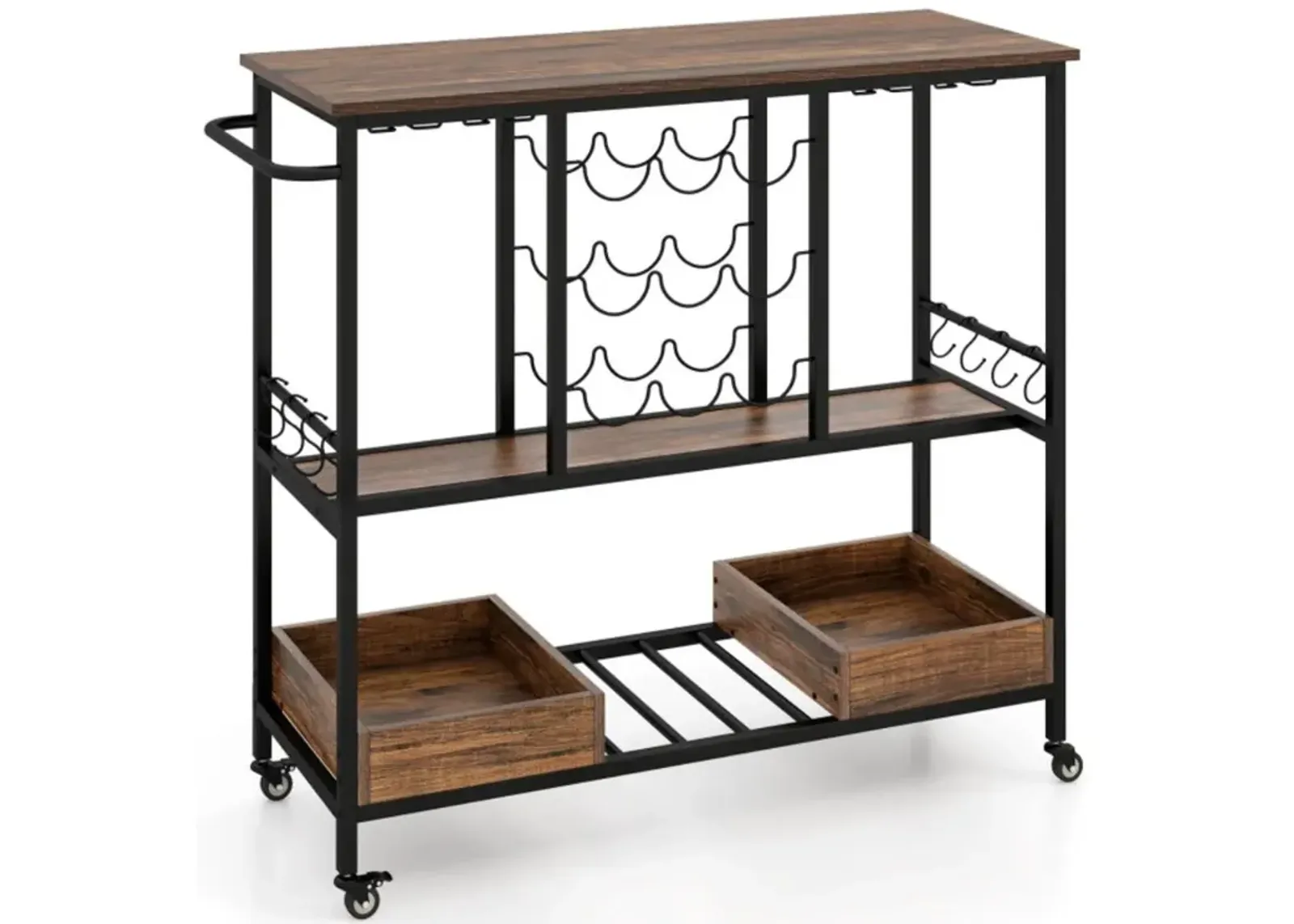 Hivvago 3 Tiers Bar Cart on Wheels with Glass Racks