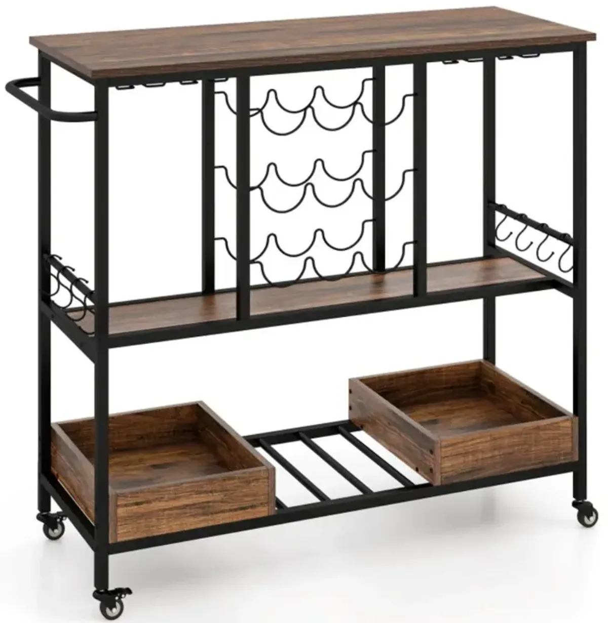 Hivvago 3 Tiers Bar Cart on Wheels with Glass Racks