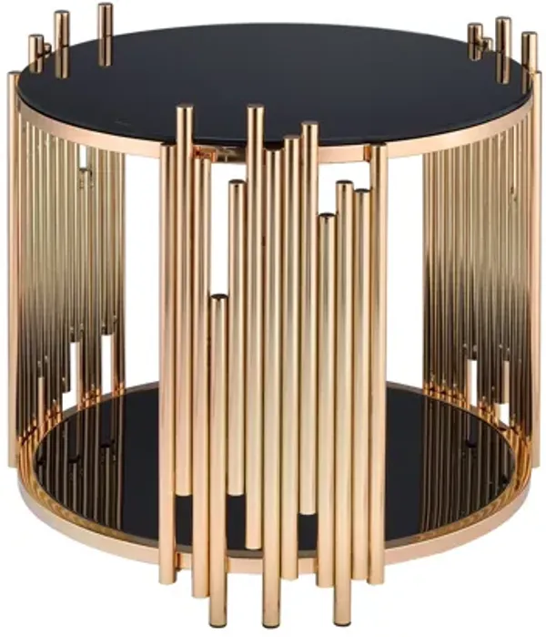 Tanquin End Table In Gold & Black Glass