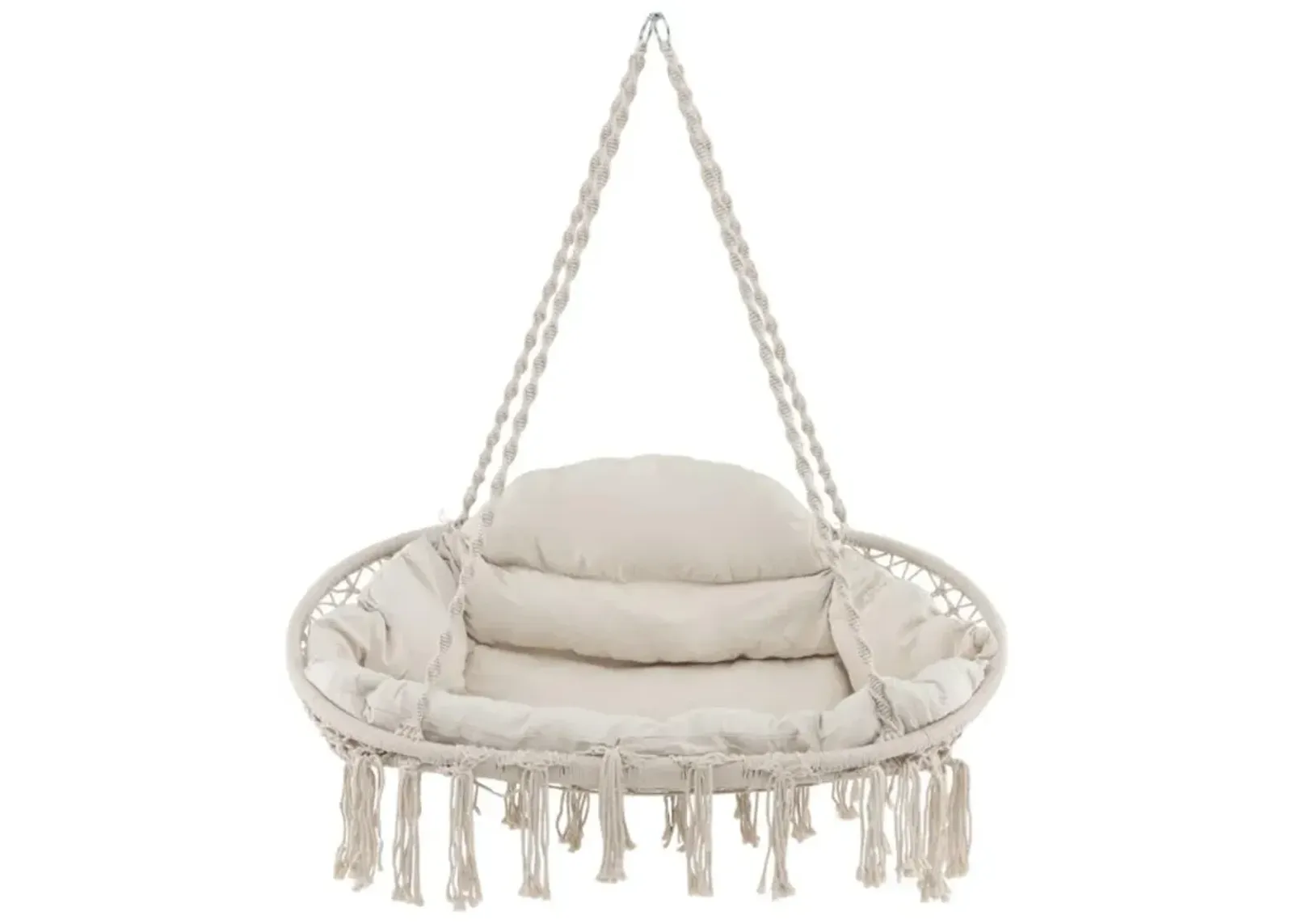 Hivvago Hand-Woven Rope Hanging Chair with Thick Cushion and Folding Metal Frame-Beige