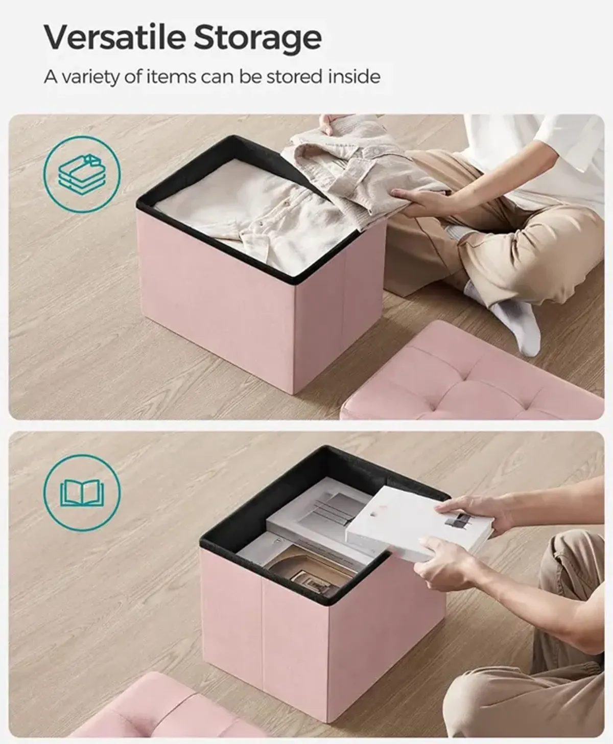 Foldable Storage Ottoman Bench for Space-Saving and Versatile Use