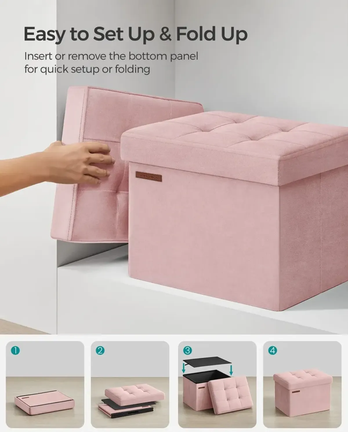 Foldable Storage Ottoman Bench for Space-Saving and Versatile Use