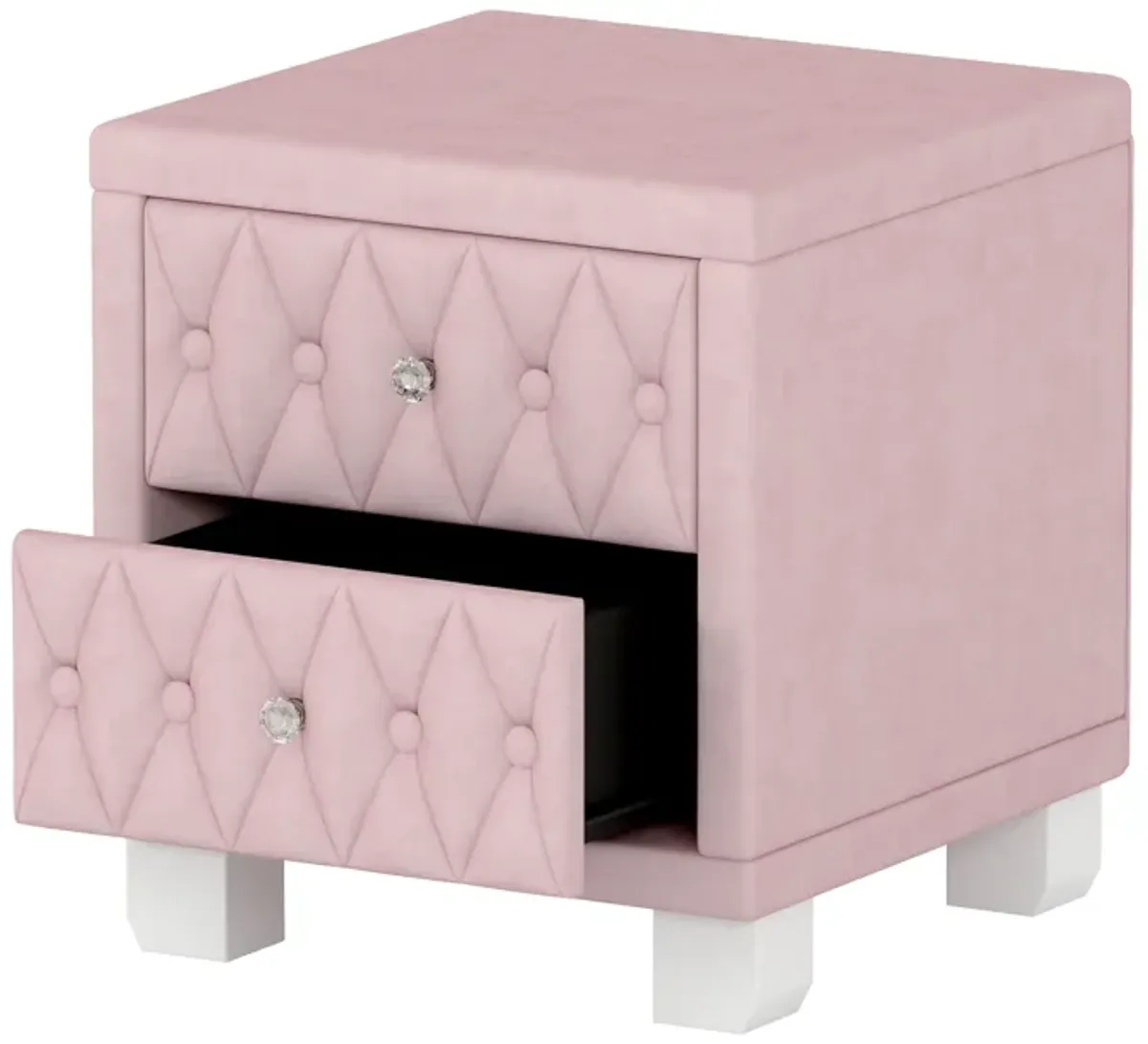 Elegant Velvet Nightstand with 2 Drawers and Crystal Handle, Storage Bedside Table with Button-Tufted