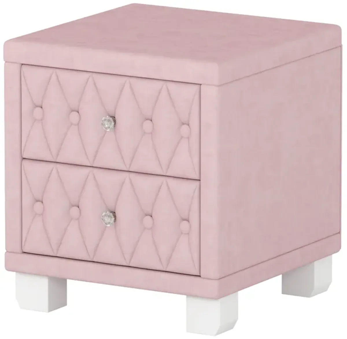 Elegant Velvet Nightstand with 2 Drawers and Crystal Handle, Storage Bedside Table with Button-Tufted