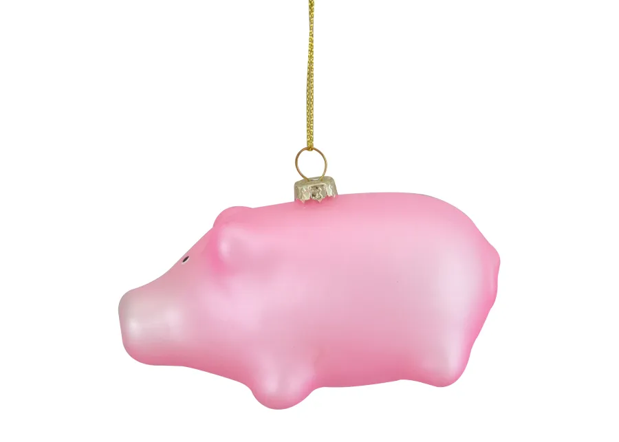 4" Pink Pig Glass Christmas Ornament