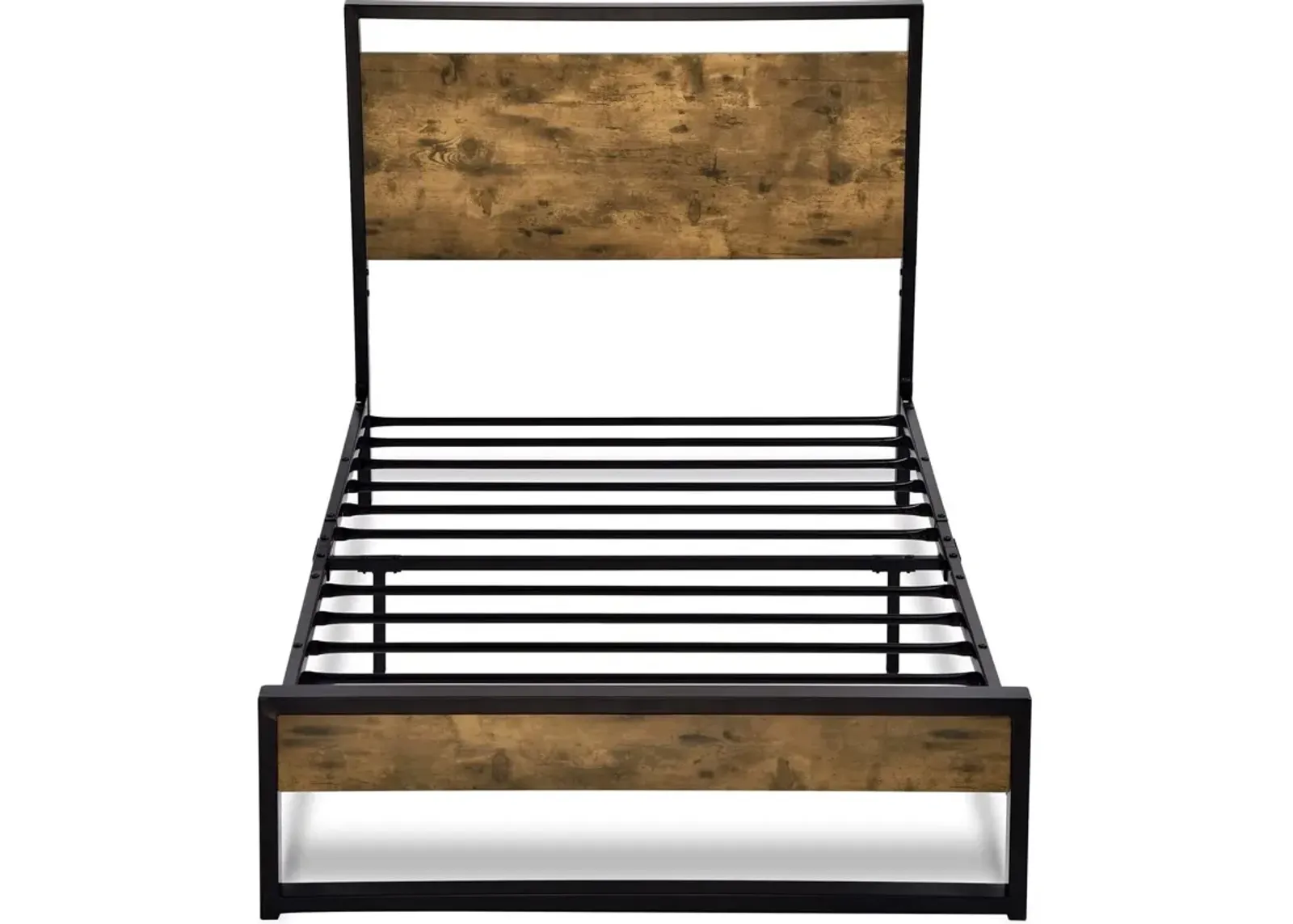 QuikFurn Twin size Metal Wood Platform Bed Frame with Industrial Headboard