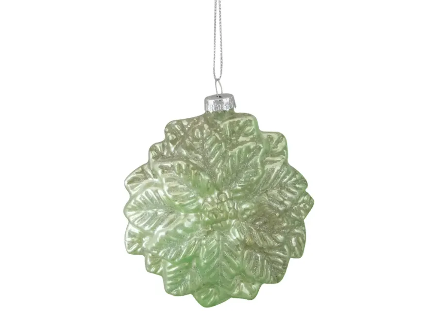 3.75" Green Glittered Poinsettia Flower Glass Christmas Ornament