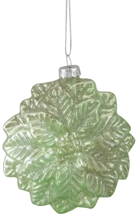 3.75" Green Glittered Poinsettia Flower Glass Christmas Ornament