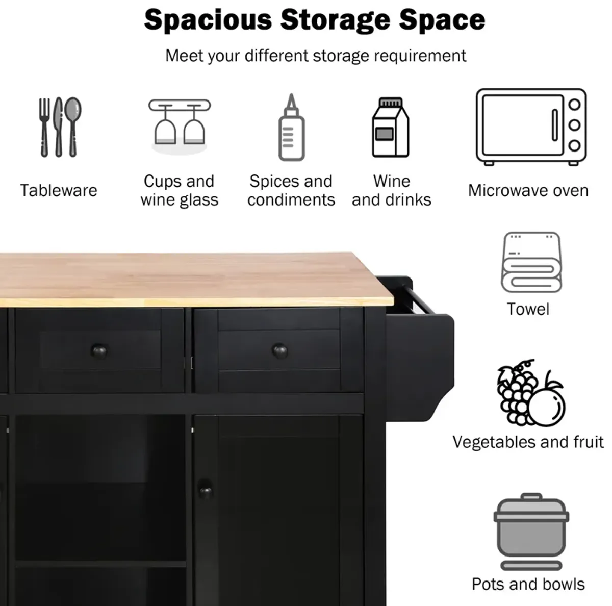 Merax Kitchen Cart on 5 Wheels with Storage Cabinet