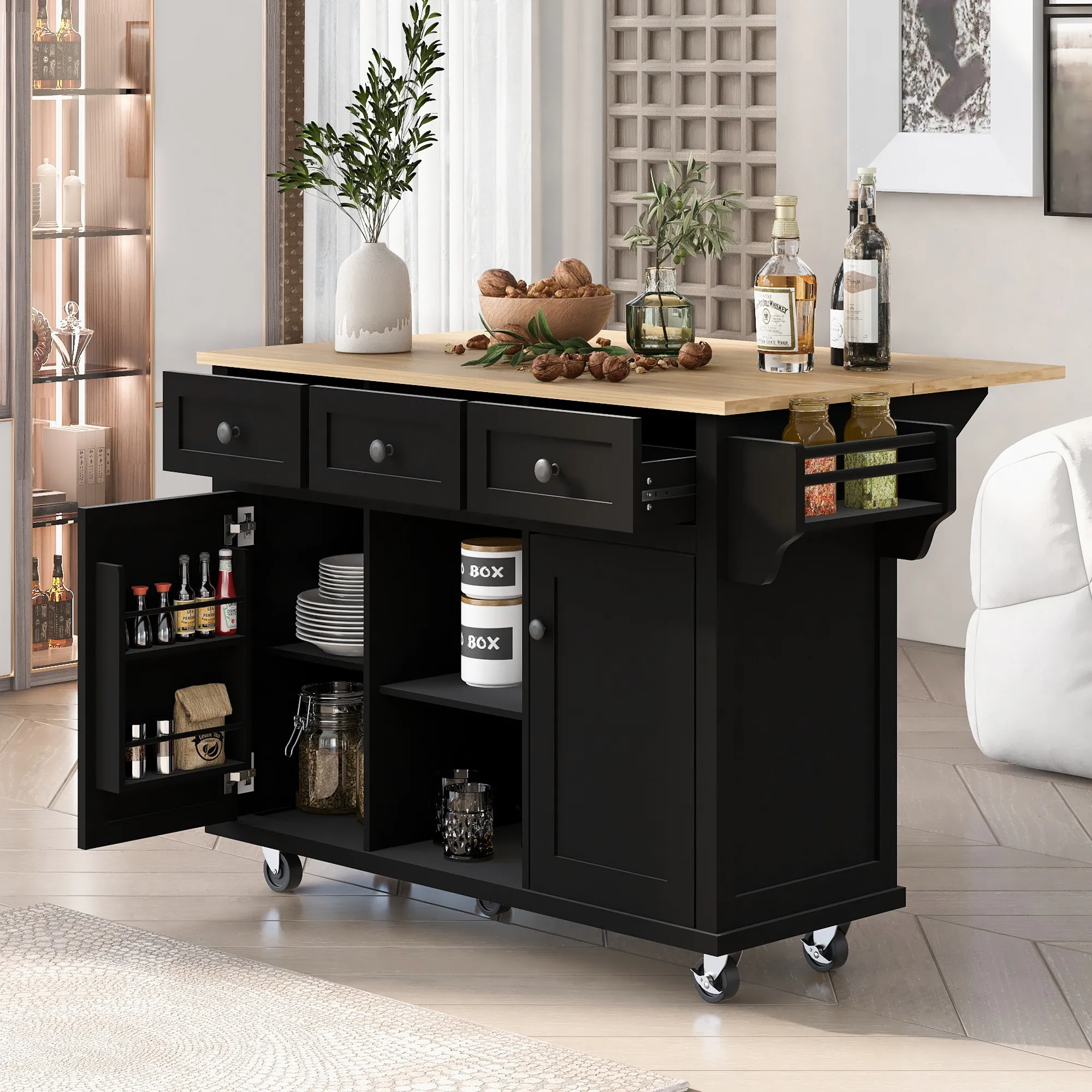 Merax Kitchen Cart on 5 Wheels with Storage Cabinet