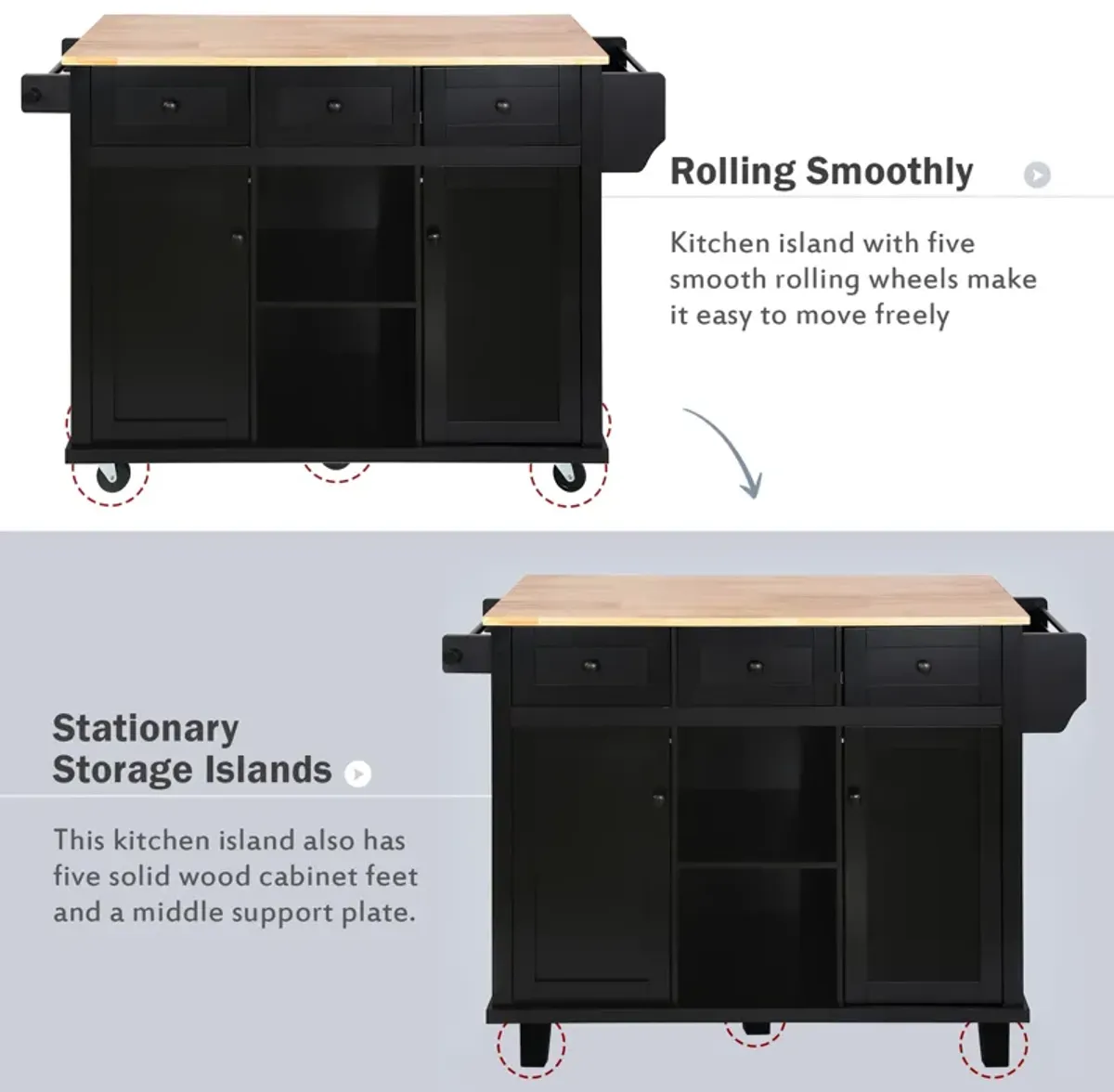 Merax Kitchen Cart on 5 Wheels with Storage Cabinet