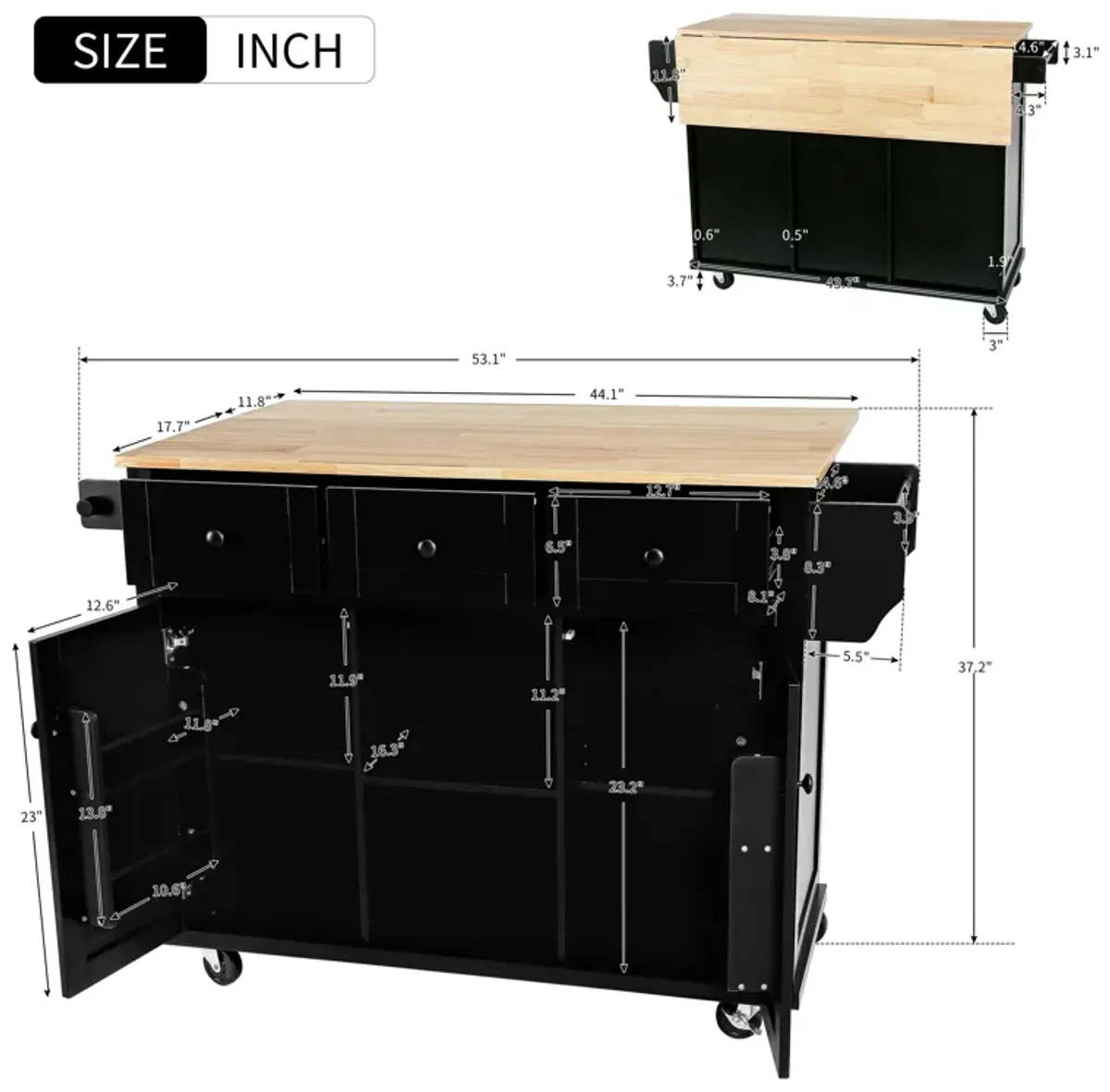 Merax Kitchen Cart on 5 Wheels with Storage Cabinet