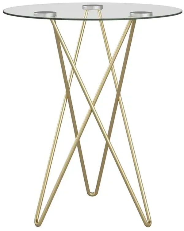 Round Glass Side Table with Geometric Metal Frame, Perfect for Sofa or Bedside