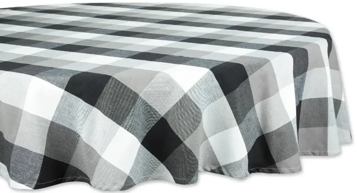 70" White and Black Checkered Round Tablecloth