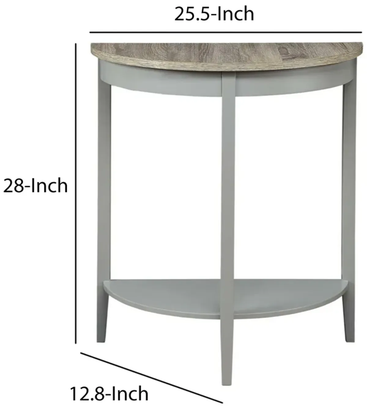 Wooden Half Moon Shaped Console Table with One Open Bottom Shelf, Oak Brown and Gray-Benzara