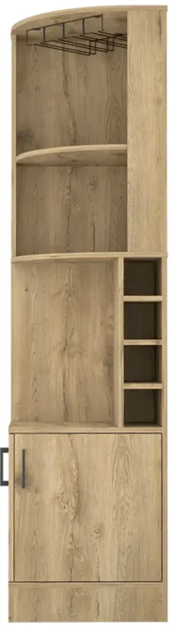 Syrah Corner Bar Cabinet, Eight Bottle Cubbies, Double Door, Two Open Shelves-Black