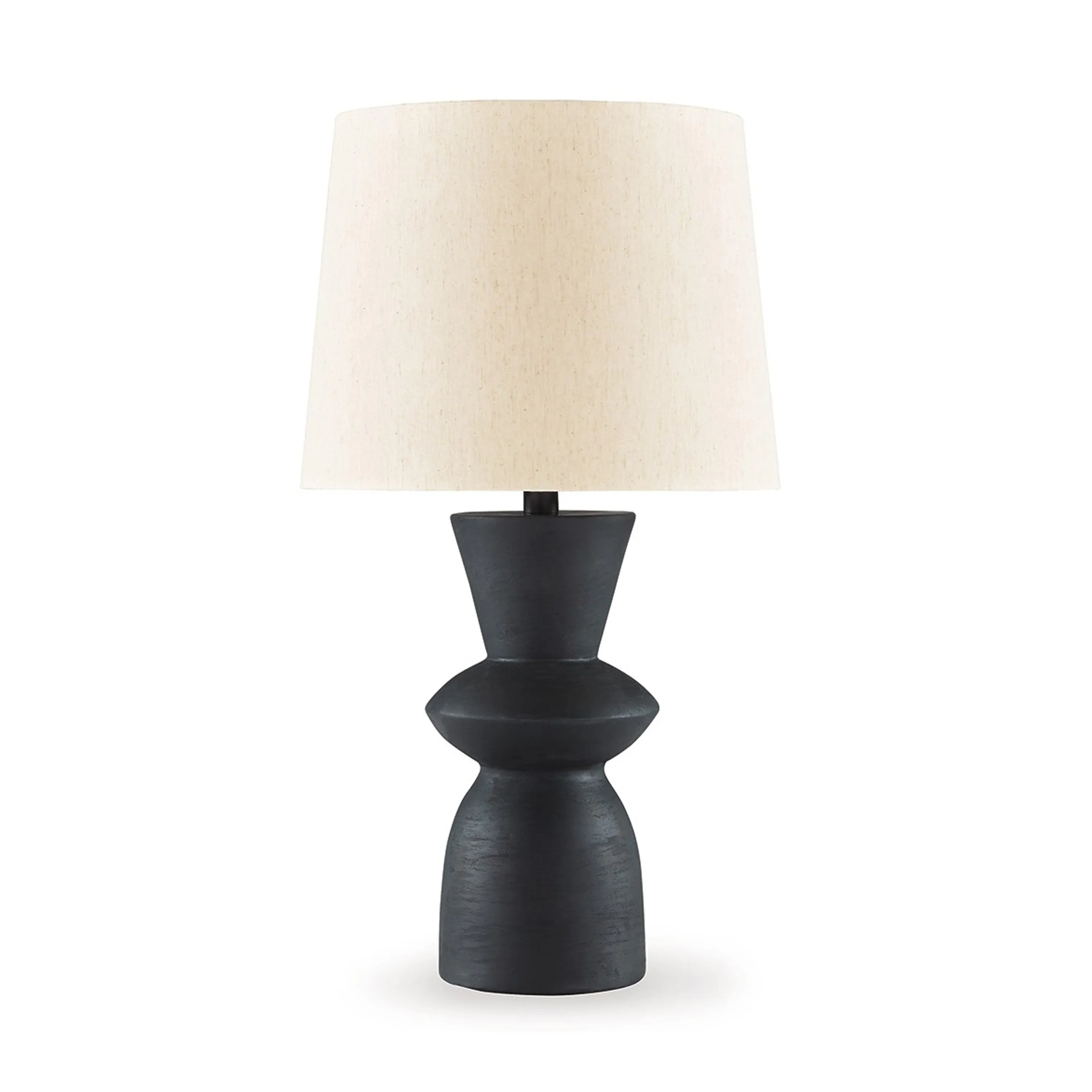 25 Inch Table Lamp Set of 2, Black Sculptural Solid Base, Drum Hardback - Benzara