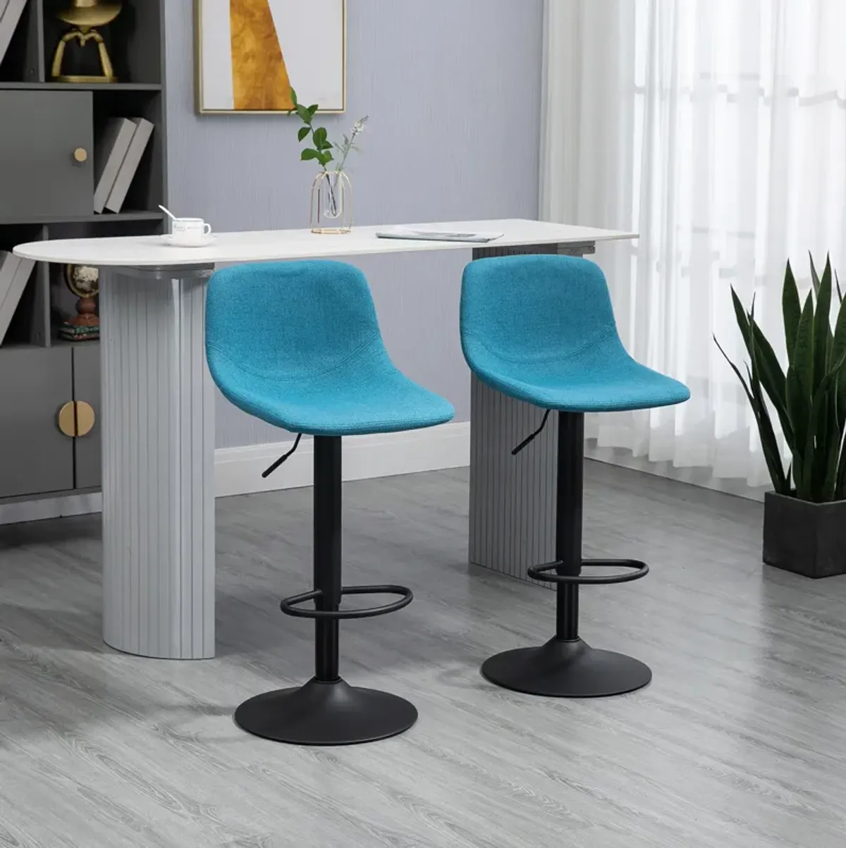 Blue Kitchen Perches: Set of 4 Adjustable Swivel Bar Height Chairs