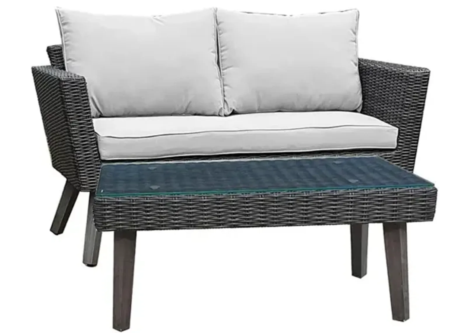 DUKAP Kotka 2 Piece Wicker Outdoor Patio Sofa and Table Seating Set With Cushions