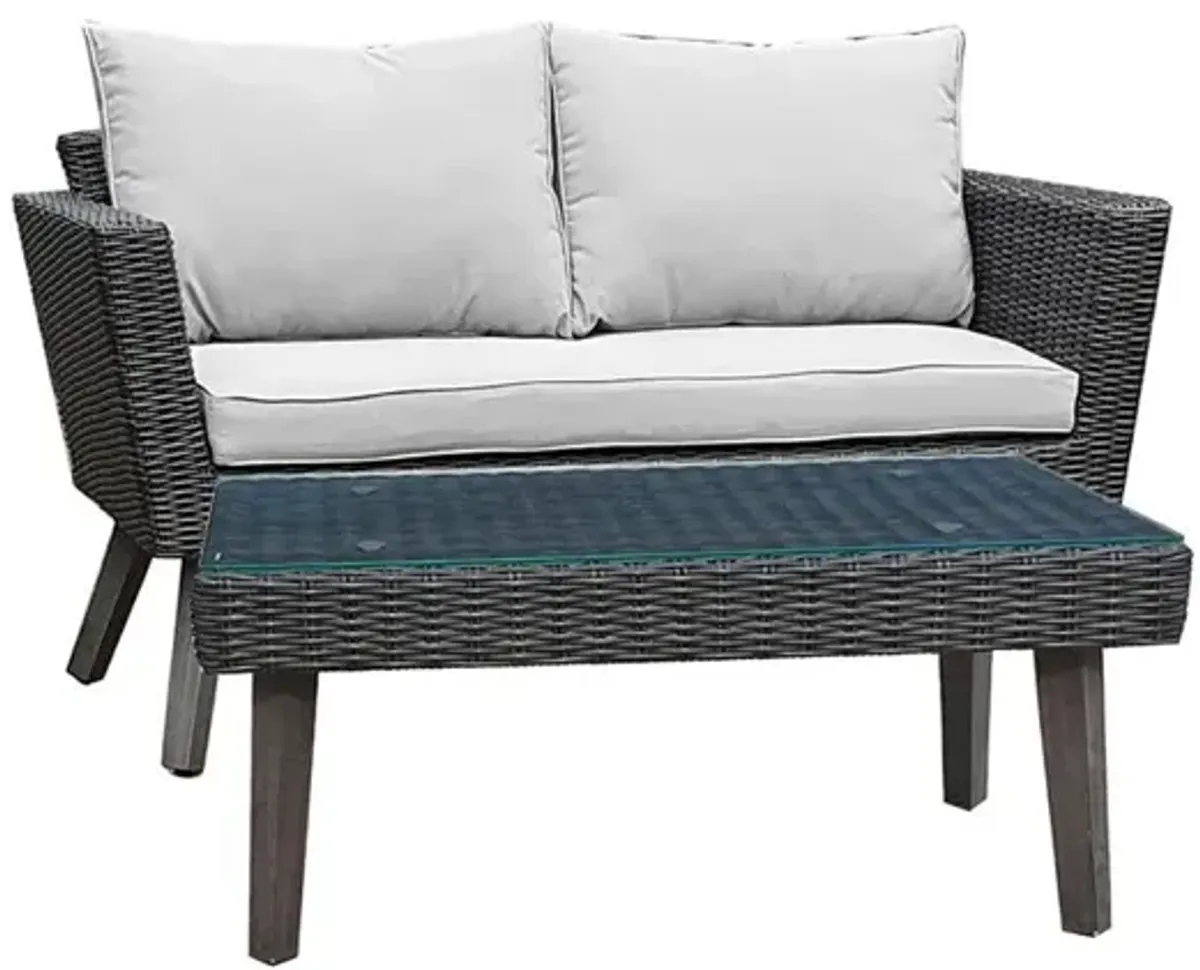 DUKAP Kotka 2 Piece Wicker Outdoor Patio Sofa and Table Seating Set With Cushions