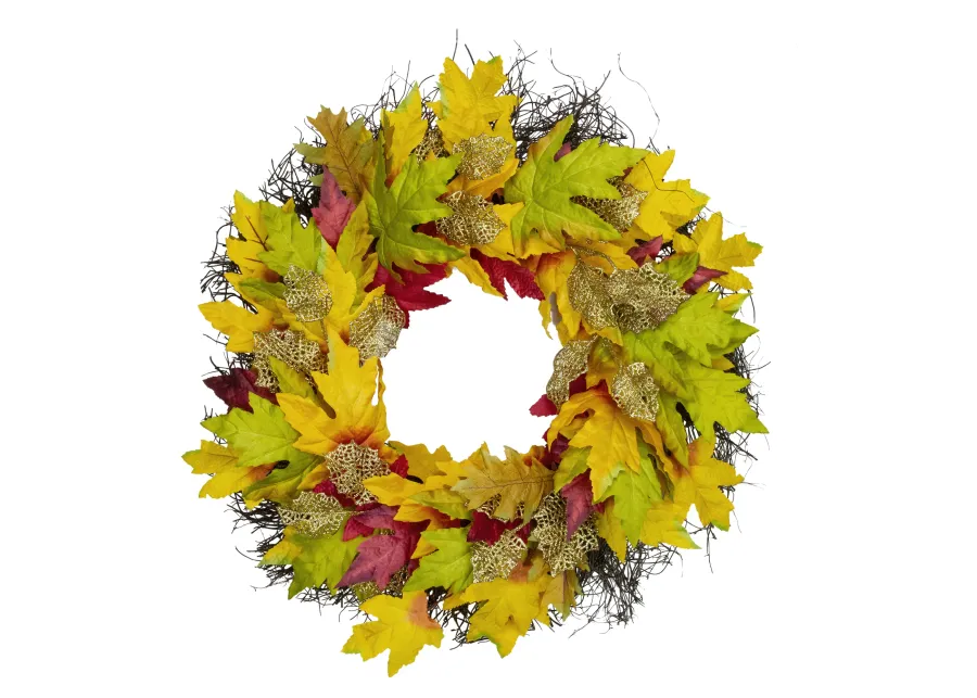 Maple Leaf Artificial Fall Harvest Wreath  22-Inch