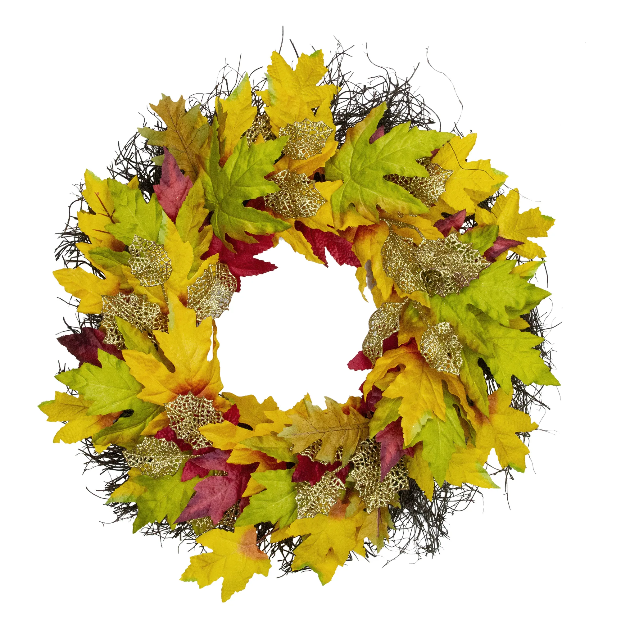 Maple Leaf Artificial Fall Harvest Wreath  22-Inch