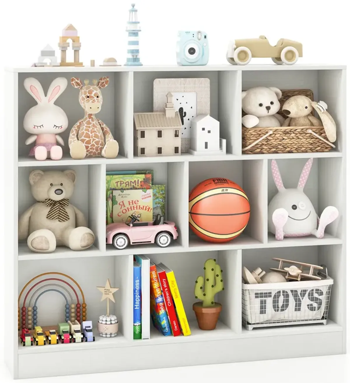 Wooden Toy Storage Organizer with 10 Cubes for Kids