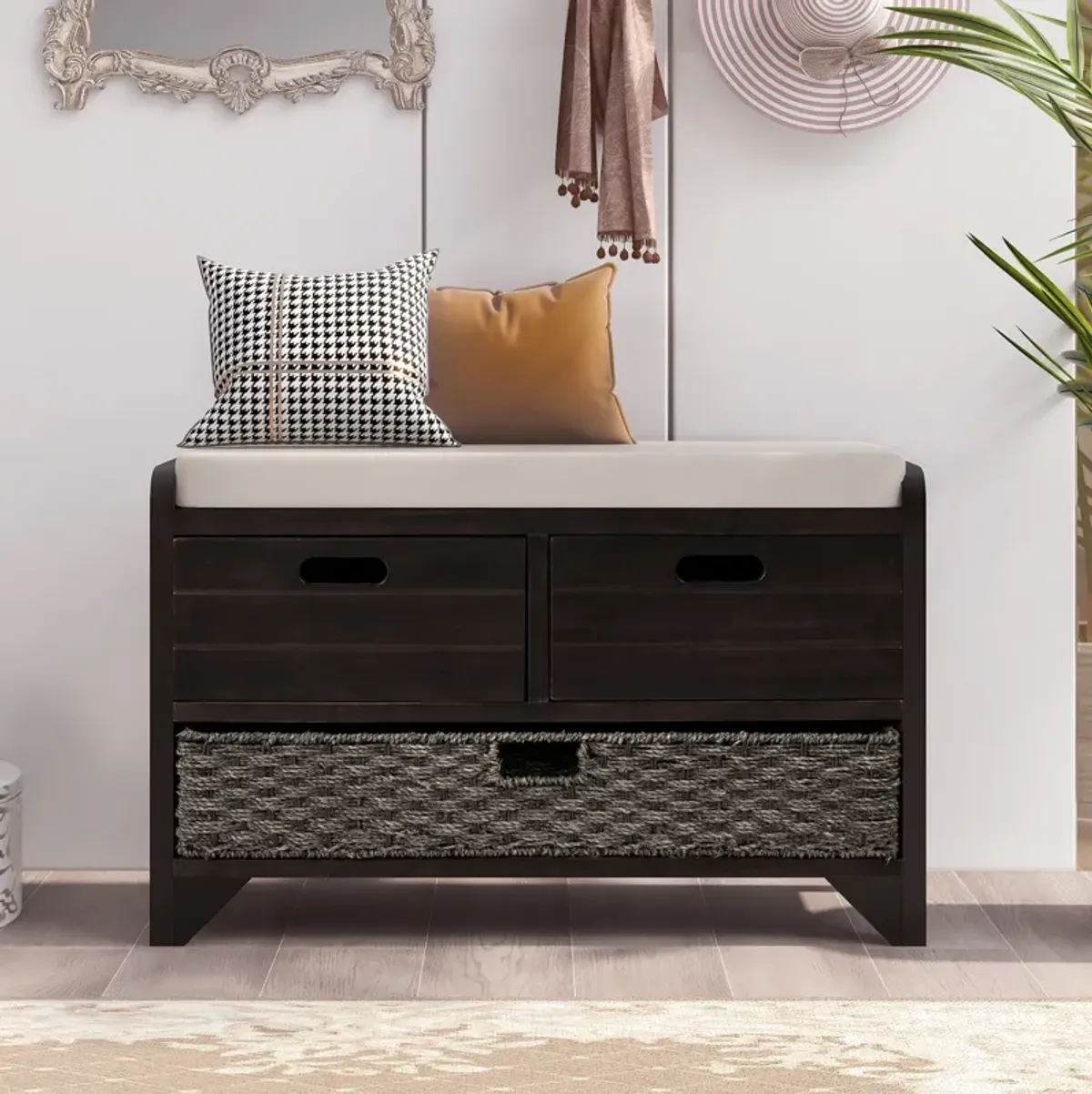 Merax Storage Bench with Removable Basket and 2 Drawers