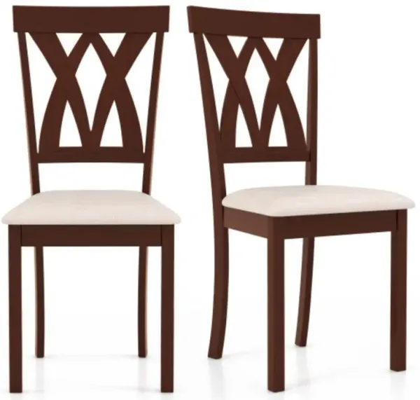 Hivvago Set of 2 Wood Kitchen Chairs with Faux Leather Upholstered Seat-Beige