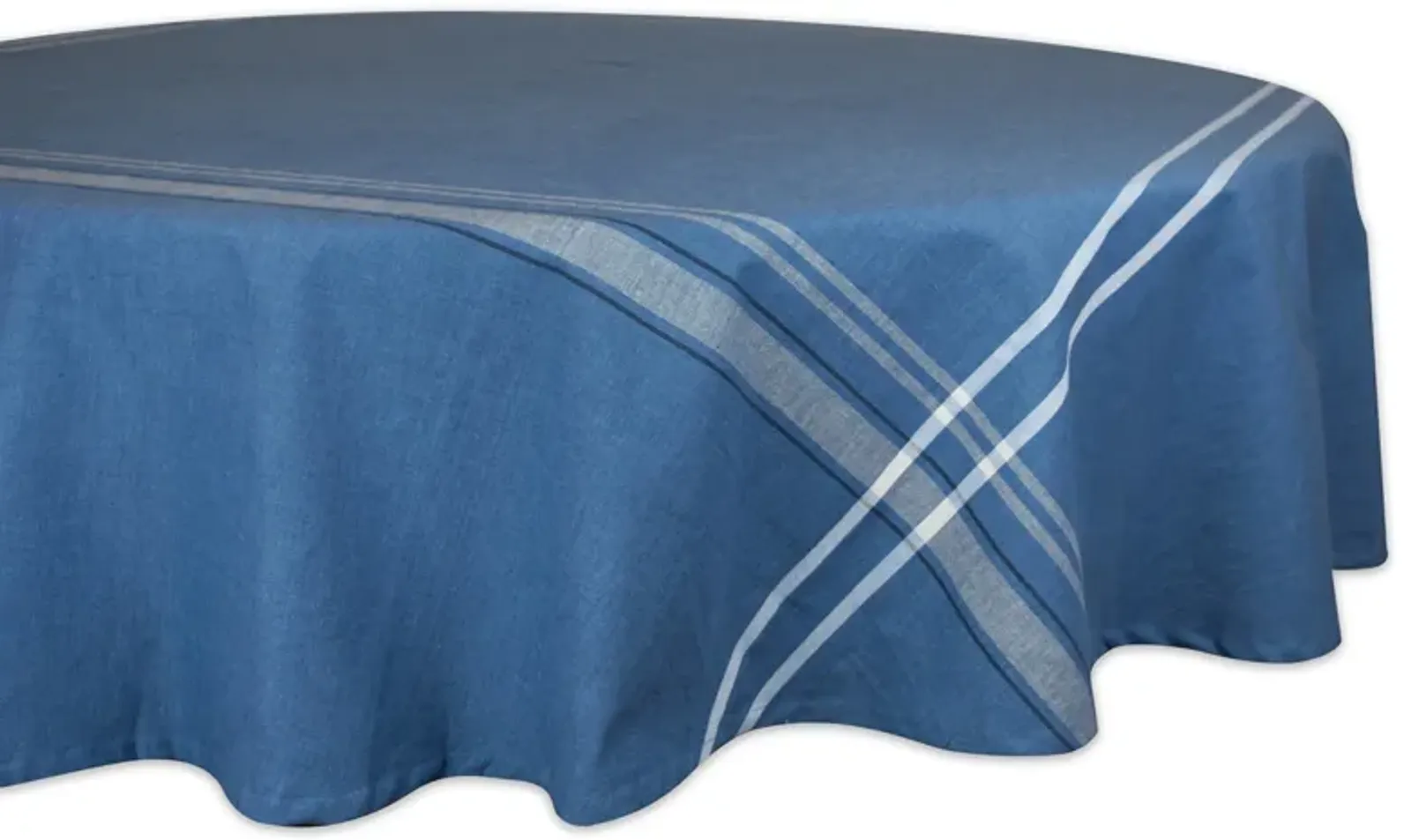 Chambray Blue and White French Stripe Patterned Round Tablecloth 70"