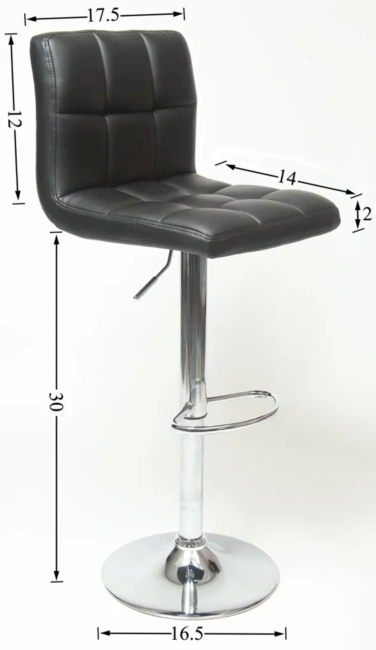 Faux Leather Adjustable Hydraulic Bar Stool, Set of 2, Black