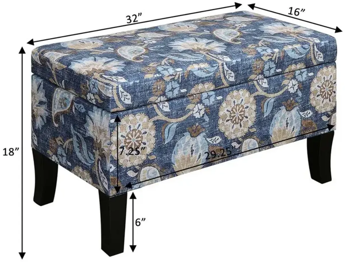 Convience Concept, Inc. Designs4Comfort Winslow Storage Ottoman, Indigo Flora Fabric