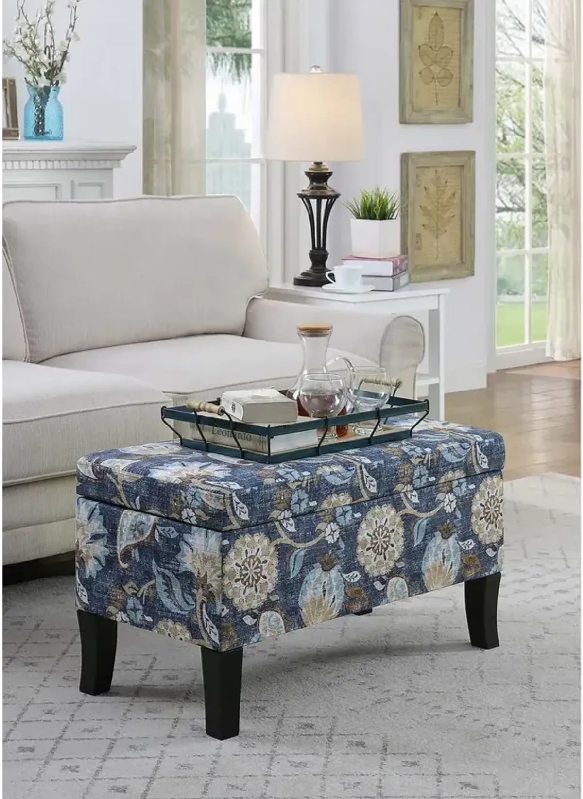 Convience Concept, Inc. Designs4Comfort Winslow Storage Ottoman, Indigo Flora Fabric