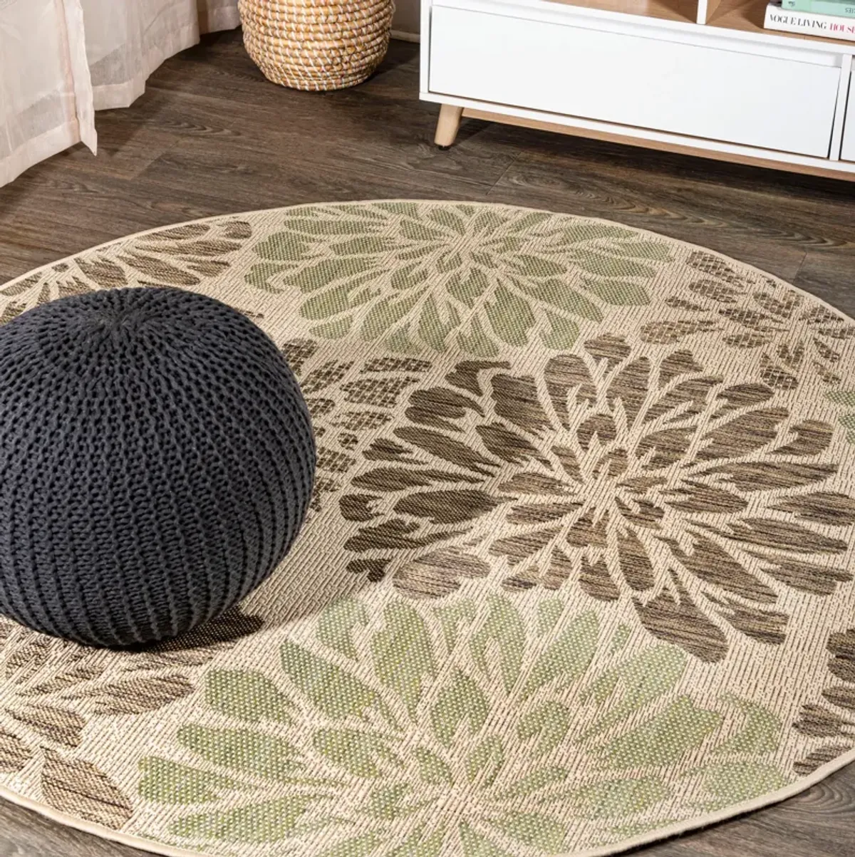 Zinnia Modern Floral Textured Weave Indoor/Outdoor Area Rug