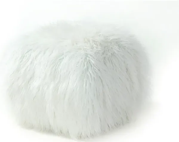 Ammy 18 Inch Square Ottoman, Low Profile, Foam, Modern Soft White Faux Fur - Benzara