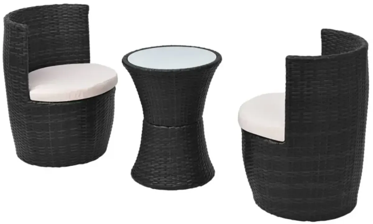 vidaXL 3 Piece Bistro Set with Cushions Poly Rattan Black