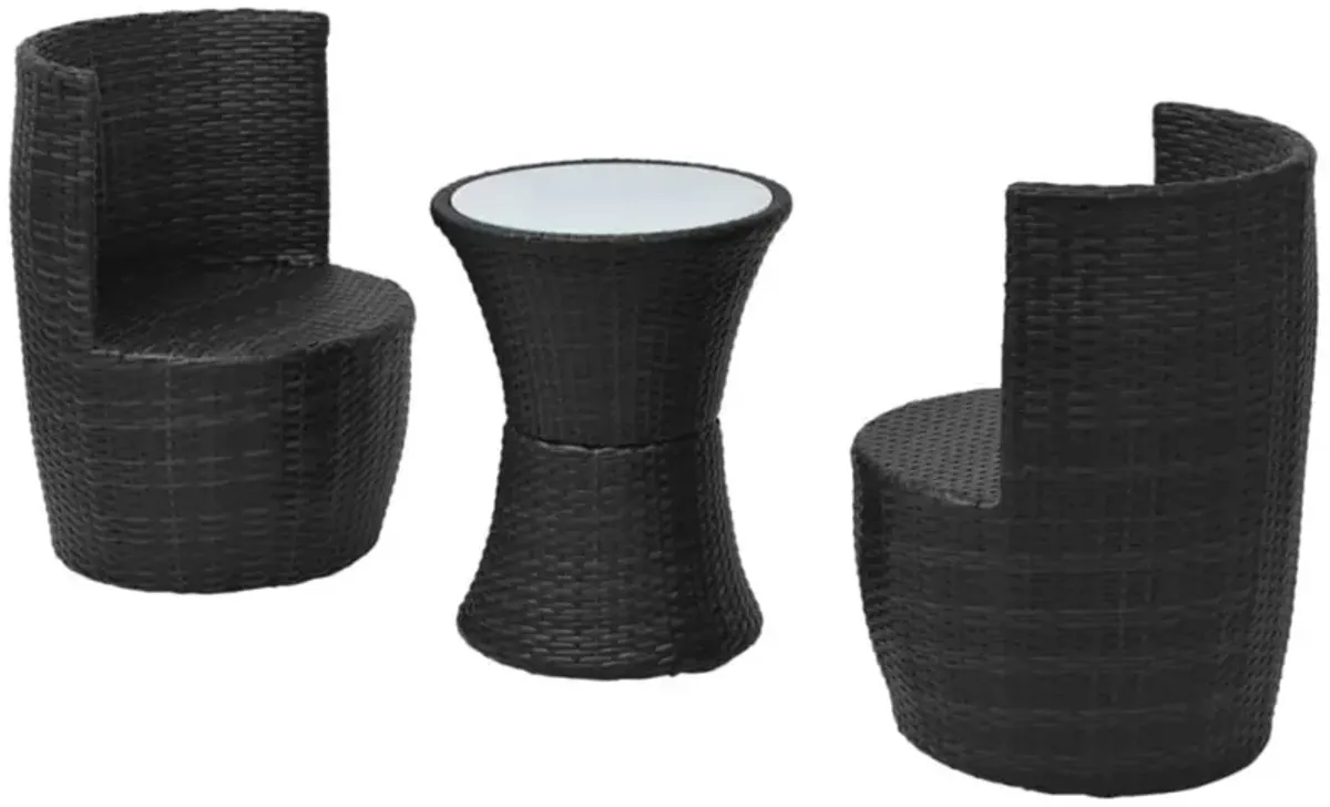 vidaXL 3 Piece Bistro Set with Cushions Poly Rattan Black