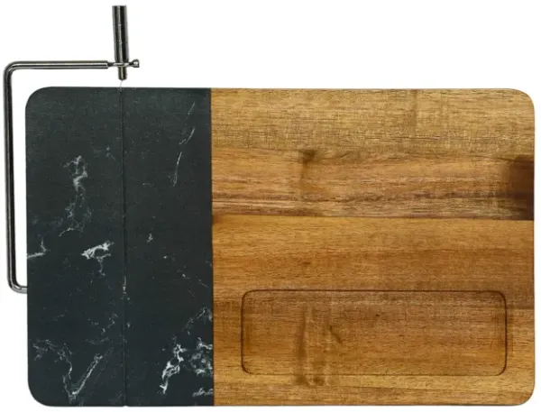 Black Marble and Acacia Wood Board with Slicer