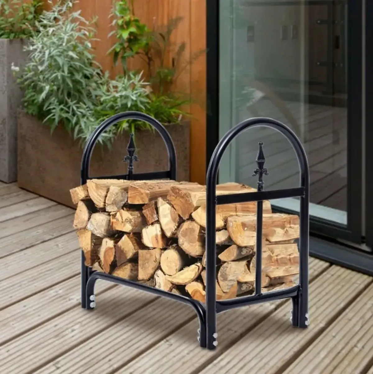 Hivvago 2 Ft. Small Indoor/Outdoor Heavy Duty Steel Firewood Storage Holder