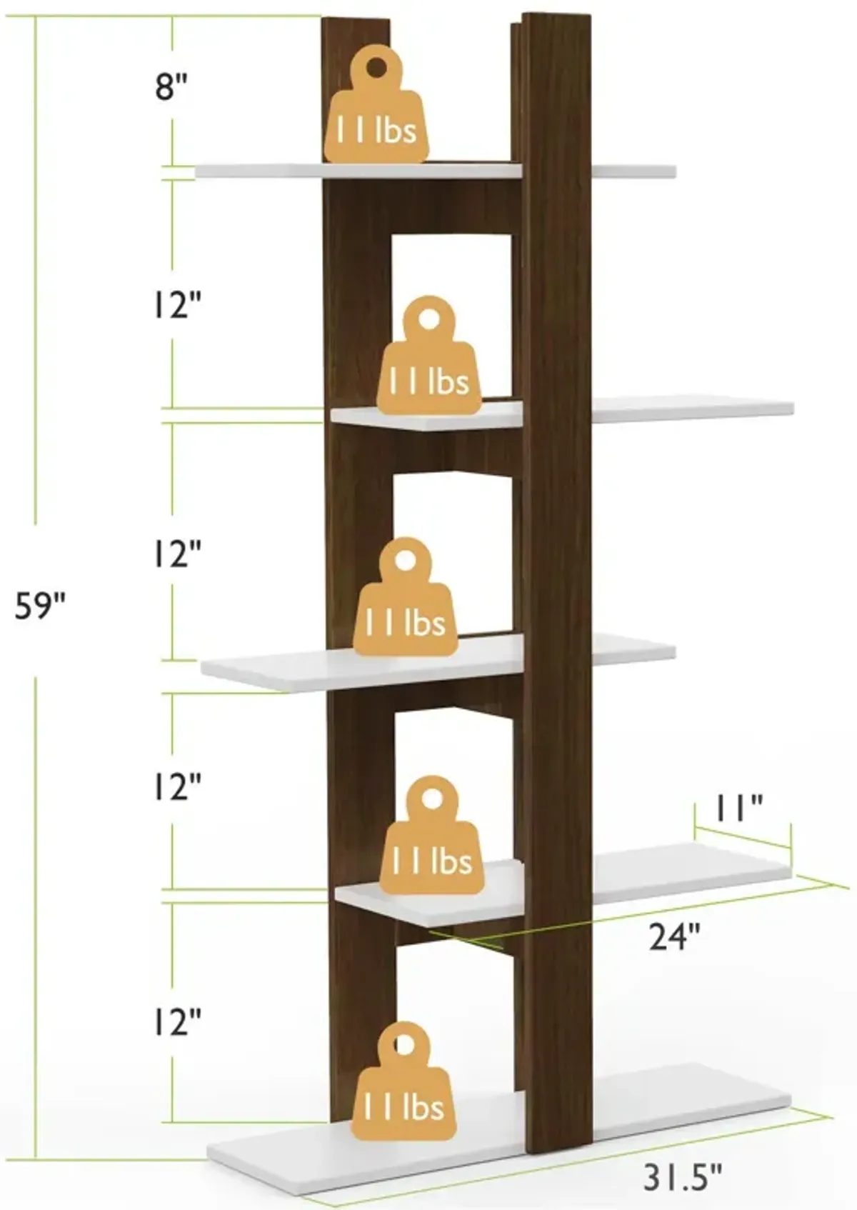 5-Tier Freestanding Bookshelf with Anti-Toppling Device