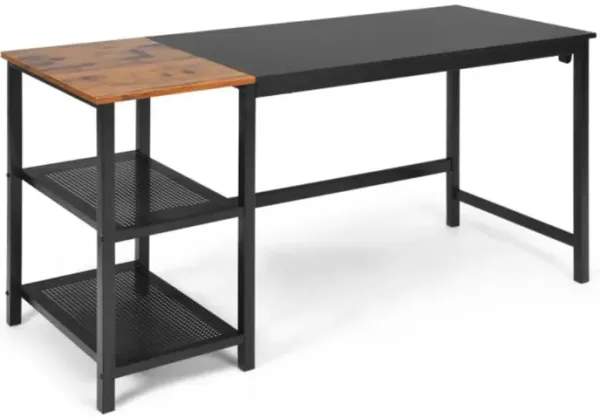 Hivvago 59 Inch Industrial Computer Desk with 2 Tier Storage Shelves for Home Office