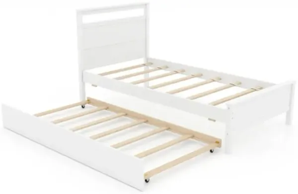 Hivvago Twin Size Wooden Bed Frame with Trundle for Teens and Adults